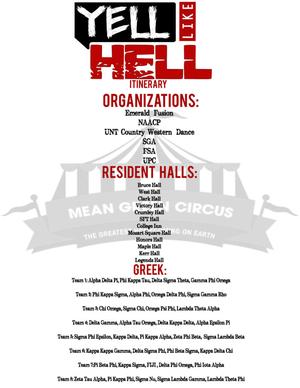 Primary view of object titled '[Flyer: Yell Like Hell Itenerary]'.