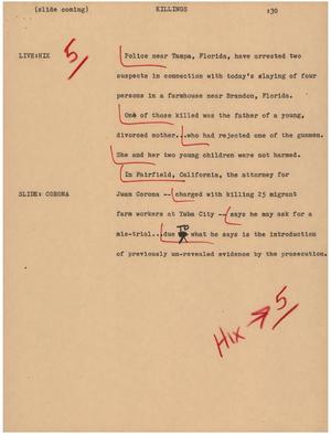 Primary view of object titled '[News Script: Killings]'.