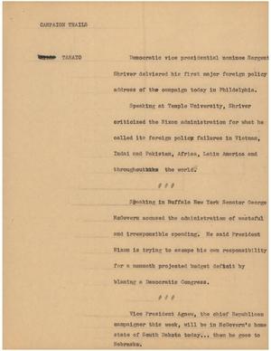 Primary view of object titled '[News Script: Campaign trails]'.