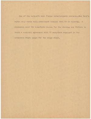 Primary view of object titled '[News Script: Radio City Music Hall]'.