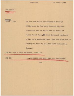 Primary view of object titled '[News Script: Mudslides]'.