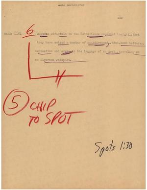 Primary view of object titled '[News Script: Arab explosives]'.