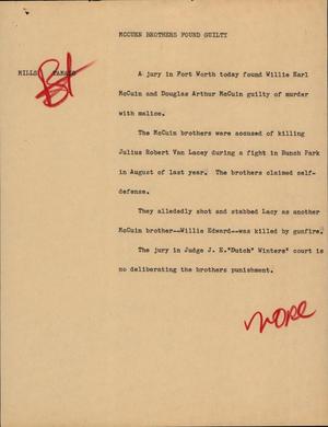 Primary view of object titled '[News Script: McCuen brothers found guilty]'.