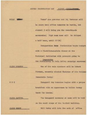 Primary view of object titled '[News Script: Austin inauguration day]'.