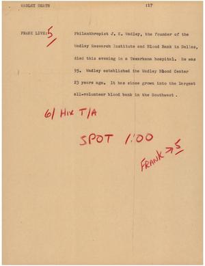 Primary view of object titled '[News Script: Wadley death]'.