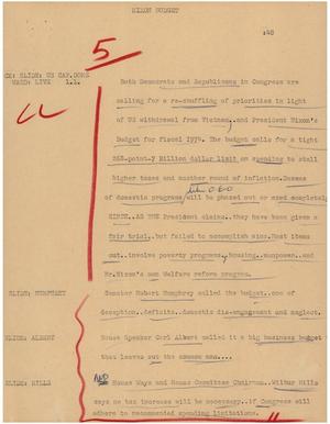 Primary view of object titled '[News Script: Nixon budget]'.