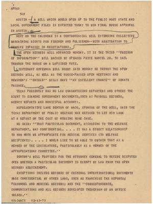 Primary view of object titled '[News Script: New Bill]'.
