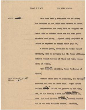 Primary view of object titled '[News Script: Texas POW's]'.