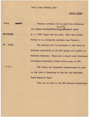 Primary view of object titled '[News Script: Doc Hayes funeral services]'.