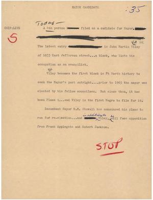 Primary view of object titled '[News Script: Mayor candidate]'.