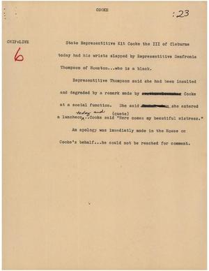 Primary view of object titled '[News Script: Cooke]'.