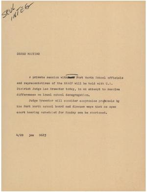 Primary view of object titled '[News Script: Deseg meeting]'.