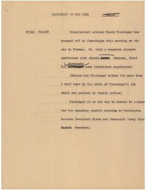 Primary view of object titled '[News Script: Kissinger on the wing]'.