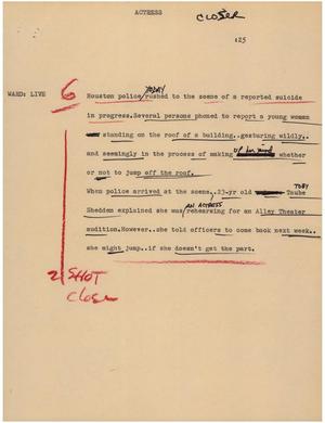 Primary view of object titled '[News Script: Actress]'.