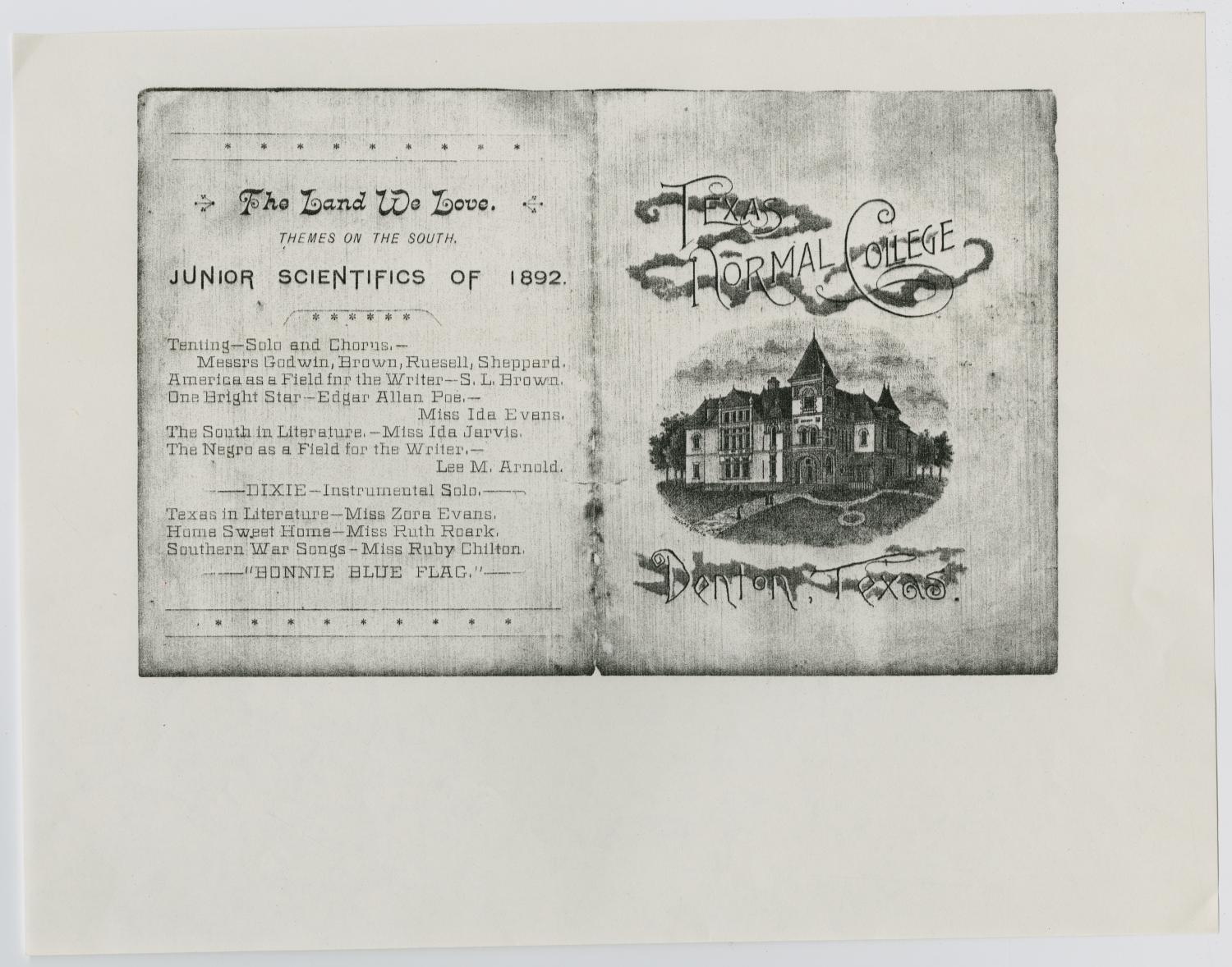 [Commencement Program for North Texas Normal College, 1892]
                                                
                                                    [Sequence #]: 1 of 2
                                                