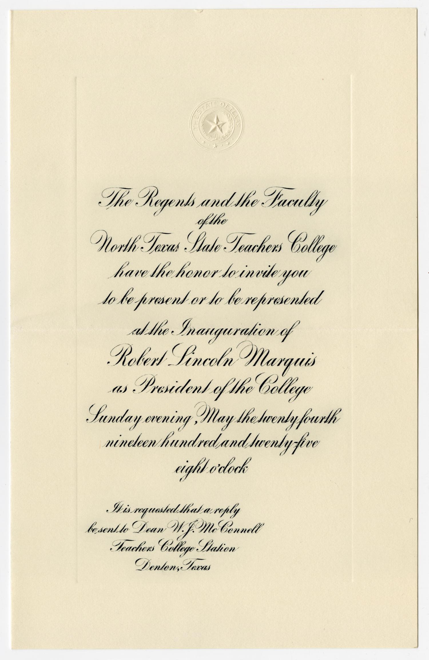 [Invitation for the Inauguration of Robert Lincoln Marquis, May 24, 1925]
                                                
                                                    [Sequence #]: 1 of 3
                                                
