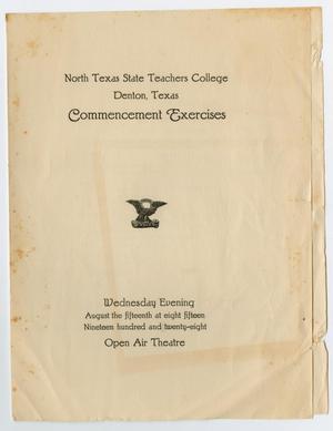 Primary view of object titled '[Commencement Program for North Texas State Teachers College, August 15, 1928]'.