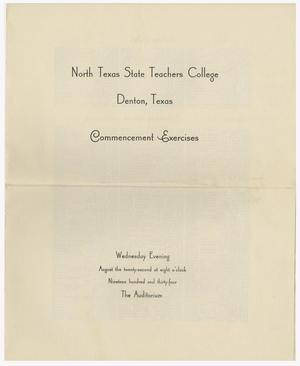 Primary view of object titled '[Commencement Program for North Texas State Teachers College, August 22, 1934]'.