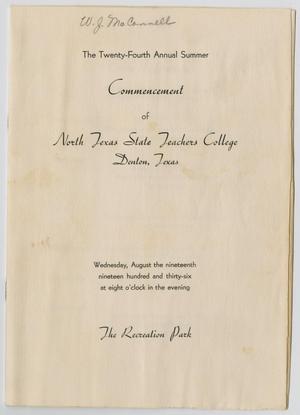 Primary view of object titled '[Commencement Program for North Texas State Teachers College, August 19,1936]'.