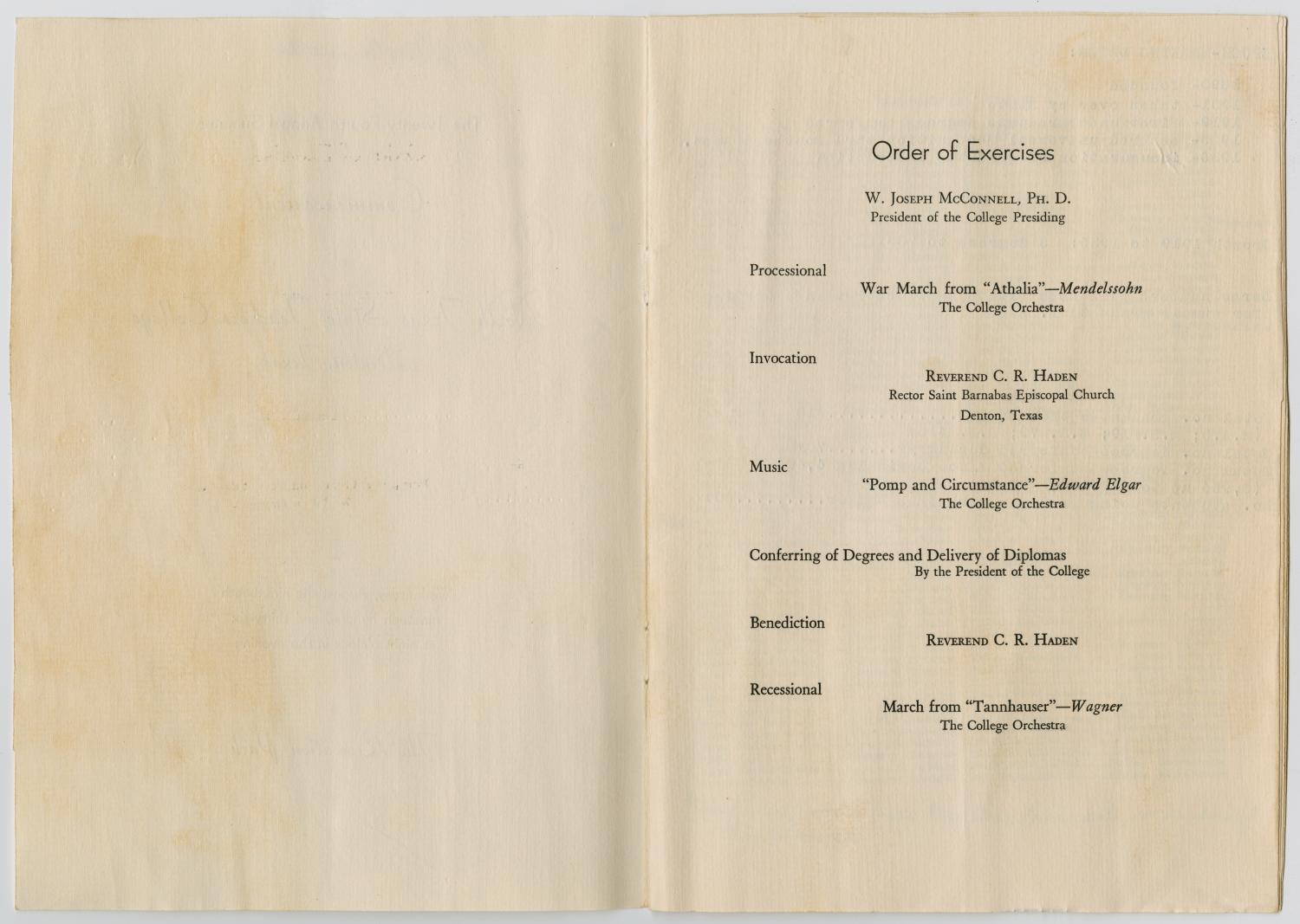 [Commencement Program for North Texas State Teachers College, August 19,1936]
                                                
                                                    [Sequence #]: 2 of 7
                                                