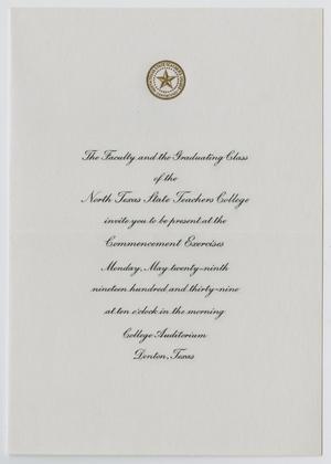 Primary view of object titled '[Commencement Invitation for North Texas State Teachers College, May 29, 1939]'.