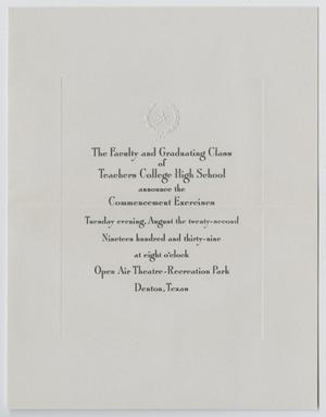 Primary view of object titled '[Commencement Announcement for Teachers College High School, August 22, 1939]'.