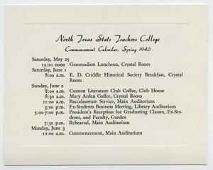 Primary view of object titled '[Commencement Calendar for North Texas State Teachers College, Spring 1940]'.