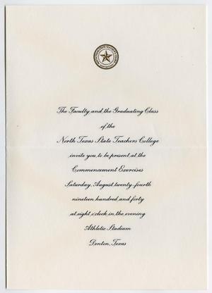 Primary view of object titled '[Commencement Invitation for North Texas State Teachers College, August 24, 1940]'.