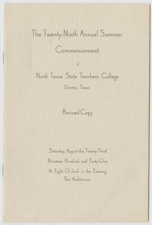 Primary view of object titled '[Revised Commencement Program for North Texas State Teachers College, August 23, 1941]'.