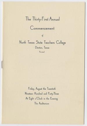Primary view of object titled '[Revised Commencement Program for the North Texas State Teachers College, August 20, 1943]'.