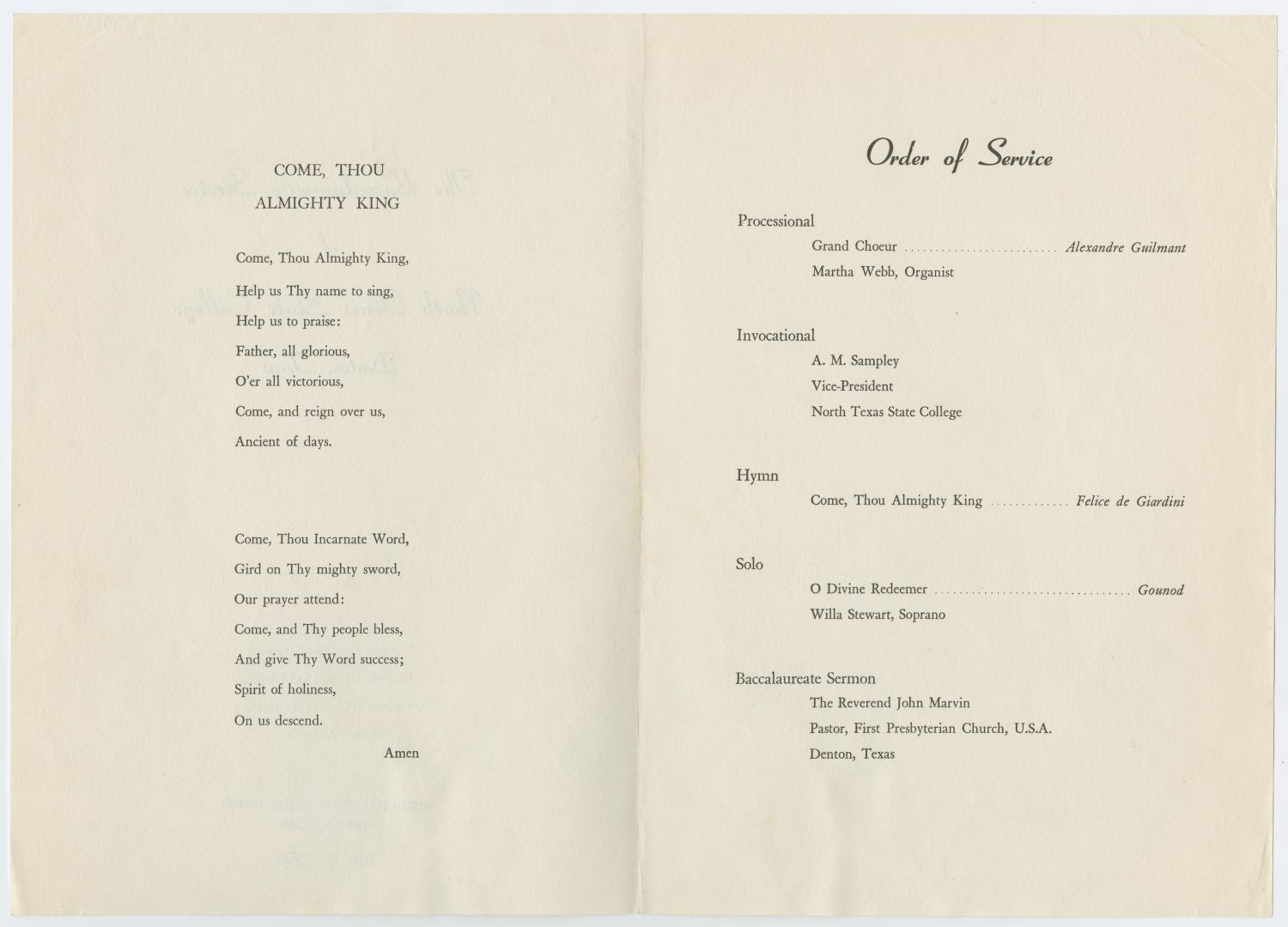 [Commencement Program for North Texas State College, May 27, 1956]
                                                
                                                    [Sequence #]: 2 of 3
                                                