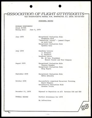 Primary view of object titled '[Association of Flight Attendants: Richard Schwiderski's personal record]'.