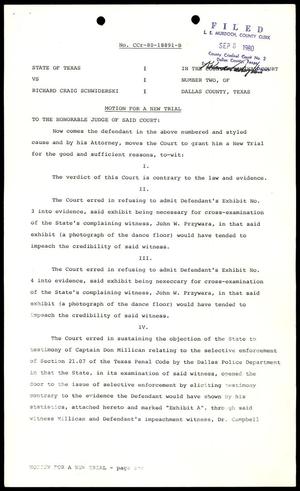 Primary view of object titled '[Motion for A New Trial in State of Texas v. Richard Craig Schwiderski Case - No. CCr-80-18891-B]'.