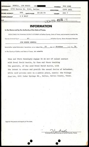 Primary view of object titled '[Arrest information sheet for Jim Rouse Howell]'.