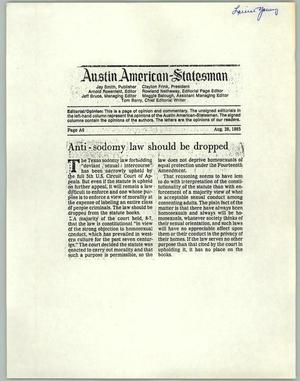 Primary view of object titled '[Clipping: Anti-sodomy law should be dropped]'.