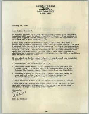 Primary view of object titled '[Letter from John C. Pouland to Texan Democratic voters, January 19, 1989]'.
