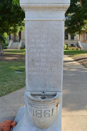Primary view of object titled '[Fountain and inscription on Confederate Monument]'.