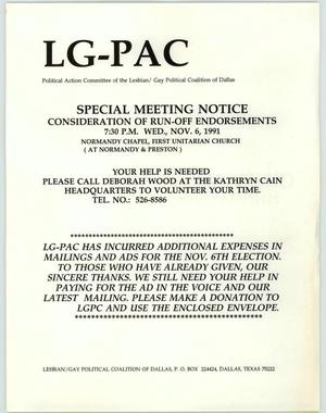 Primary view of object titled '[LGPAC special meeting notice]'.