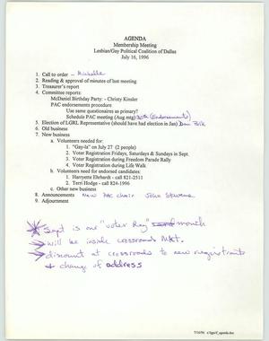Primary view of object titled '[LGPC meeting agenda, July 16, 1996]'.
