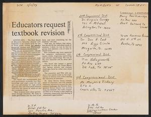 Primary view of object titled '[Clipping: Educators request textbook revision]'.