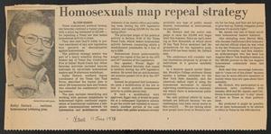Primary view of object titled '[Clipping: Homosexuals map repeal strategy]'.