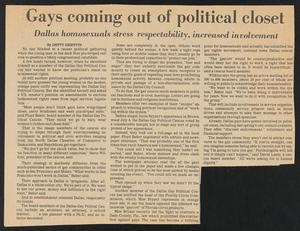 Primary view of object titled '[Clipping: Gays coming out of political closet]'.