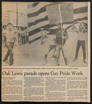 Primary view of object titled '[Clipping: Oak Lawn parade opens Gay Pride Week]'.
