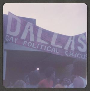 Primary view of object titled '[Dallas Gay Political Caucus banner]'.