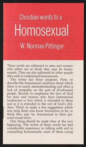 Primary view of object titled 'Christian words to a homosexual'.