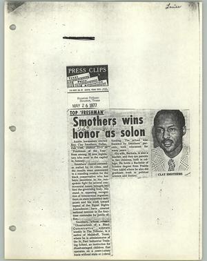 Primary view of object titled '[Clipping: Smothers wins honor as solon]'.