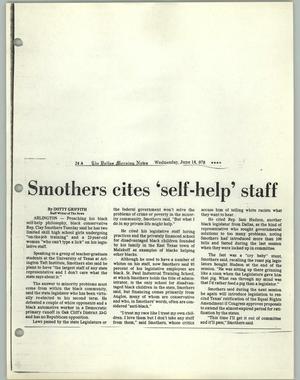 Primary view of object titled '[Clipping: Smothers cites 'self-help' staff]'.