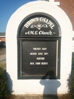 Primary view of object titled '[Brown Chapel AME Church sign]'.