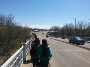 Primary view of object titled '[Students walking down Edmund Pettus Bridge]'.