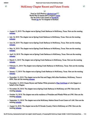 Primary view of object titled 'Recent and Future Events of the McKinney Chapter'.